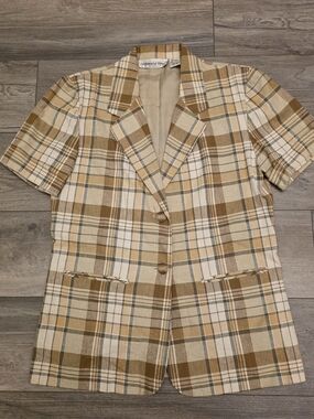 Vintage Fundamental Things Petites Plaid Short Sleeve Blazer Jacket - Size 8